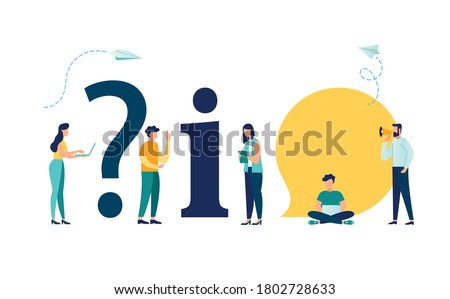 Vector illustration, conceptual illustration of people, online communication, getting help information, answering questions Royalty-Free Stock Photo #1802728633