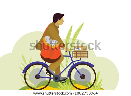 Illustration of indian postman delivering by cycle Royalty-Free Stock Photo #1802733964