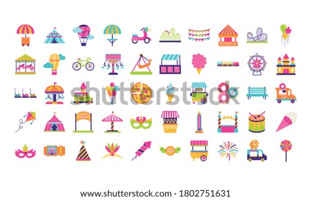 bundle of fair entertainment set icons vector illustration design