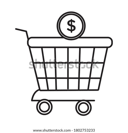 shopping cart with coin money line style icon vector illustration design