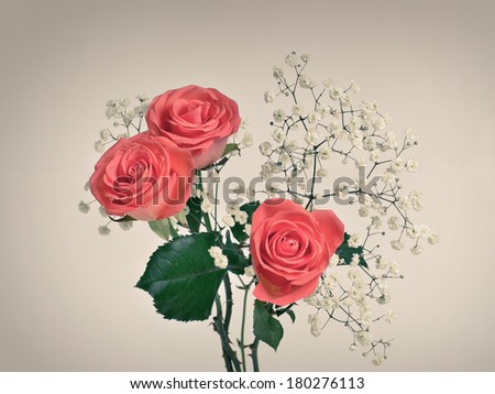 Bouquet of roses in retro style toned