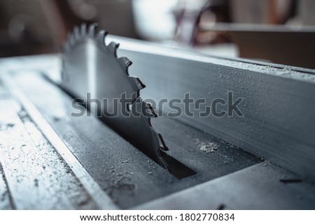 table saw in workshop. Space for copy text. Royalty-Free Stock Photo #1802770834