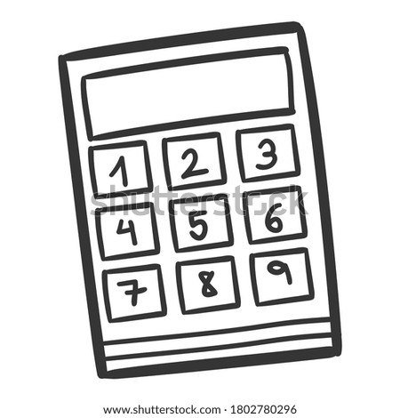 Calculator Traditional Doodle. Icons Sketch Hand Made. Design Vector Line Art.