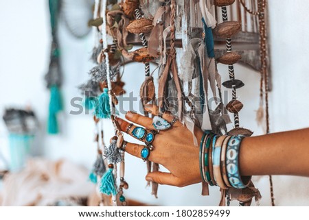 close up of woman hand touching fashion accessories