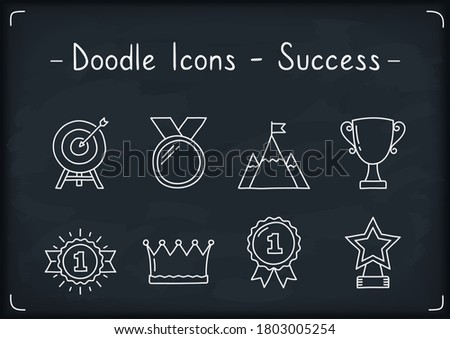 Success icons set, handdrawn doodle style, vector eps10 illustration