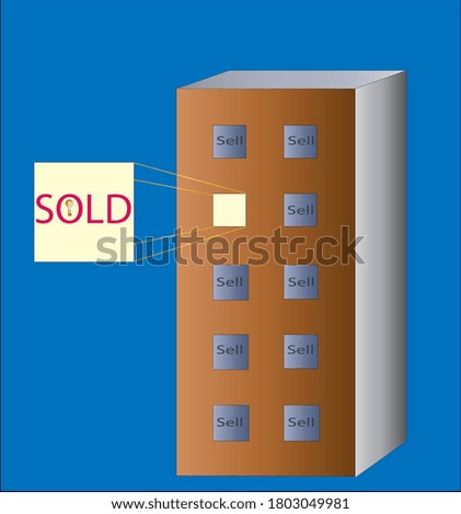Sell real estate. Outline of a apartment in an apartment house with an inscription Sold.