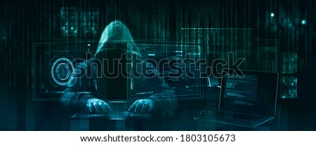 hooded hacker   online security concept Royalty-Free Stock Photo #1803105673