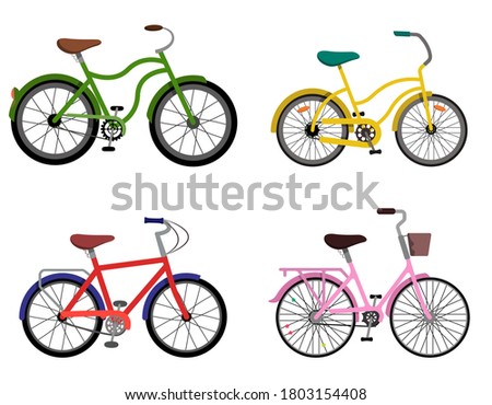 Set of different bycicles. Urban bikes in flat style.