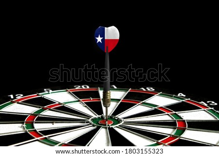 The flag of State of Texas is featured on the dart board game, the concept of achieving goals.