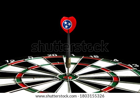 The flag of State of Tennessee is featured on the dart board game, the concept of achieving goals.