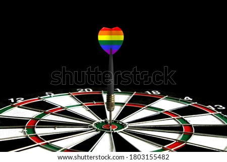 The flag of lgbt is featured on the dart board game, the concept of achieving goals.