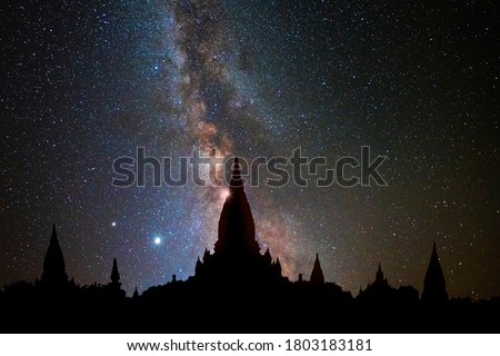 Buddhist temples with milky way background