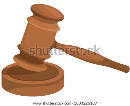 Law and justice concept. Wood gavel in cartoon style.