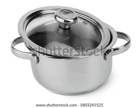 New metal cooking pot isolated on white