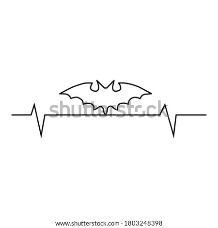 Heartbeat with a bat isolated on a white background.  Pulse Halloween