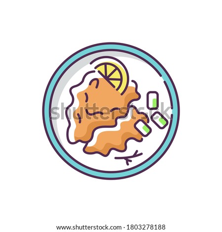Wiener schnitzel RGB color icon. German meat dish. Traditional european meal recipe. Potato ingredient for cooking. Restaurant menu. Culinary for lunch. Isolated vector illustration