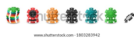Set of realistic casino chips. Vector illustration. Isolated on white background.