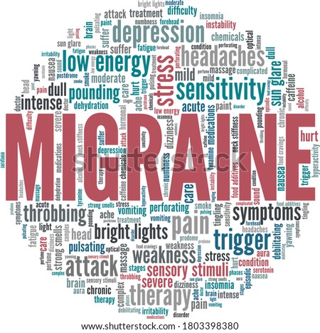 Migraine vector illustration word cloud isolated on a white background.