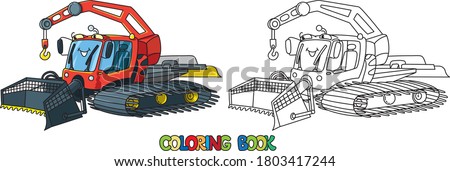 Funny Snowcat car with eyes. Coloring book