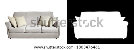 Isolated grey sofa with cushions and Alpha Channel Royalty-Free Stock Photo #1803476461