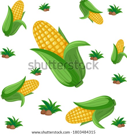 Seamless pattern with cute corn on yellow background illustration