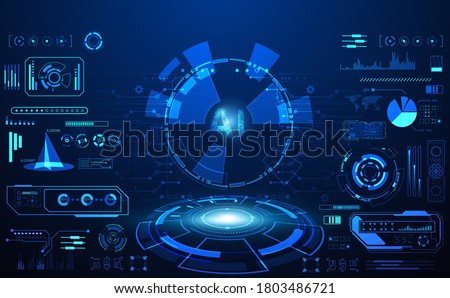 abstract technology ui futuristic concept hud interface hologram elements of digital data chart, communication, computing and circle percent vitality innovation on hi tech future design background