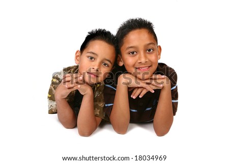 2 Happy Hispanic Boys on White Background
