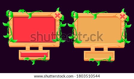 Funny gui wooden board frame with leaf. Perfect for 2d games vector illustration