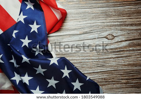 American USA Flag on wooden background