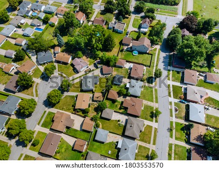 Aerial roofs of the houses in the urban landscape of a small sleeping area Cleveland Ohio USA