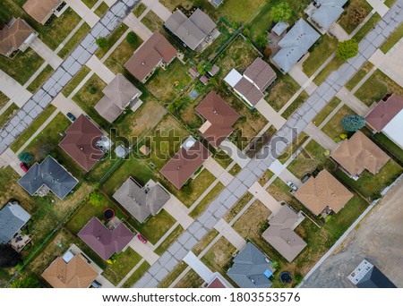 Street in the a small town in countryside of from above aerial view Cleveland Ohio US