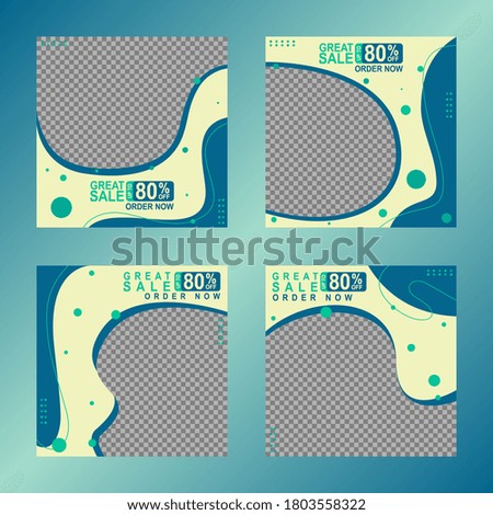 Set of square banner template. Made with combination line shape and dots, use blue and vanilla color. Suitable for social media post, web banner and ads content. Design with photo collage