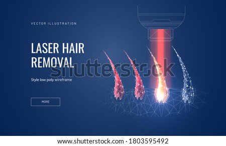Laser hair removal concept in polygonal futuristic style for banner. Vector illustration of a demonstration of the process of laser epilation, hair follicles with lus from the apparatus Royalty-Free Stock Photo #1803595492