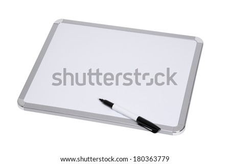 Blank whiteboard with pen on white background