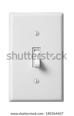 White light switch and faceplate on white background Royalty-Free Stock Photo #180364607