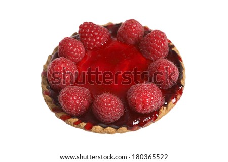 Raspberry tart dessert on white background