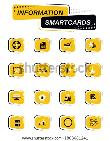 Fuel Power generation color vector icons on information smart cards for user interface design