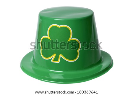 Green St. Patrick's day hat with clover on white background