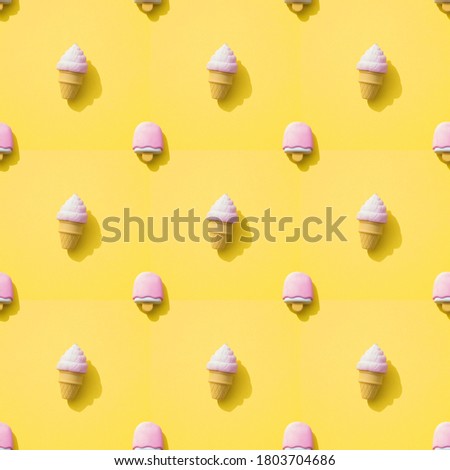 ice cream pattern with  on a yellow background. Seamless pattern