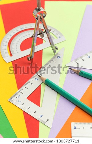 Student stationery such as pencils, erasers, rulers and compasses