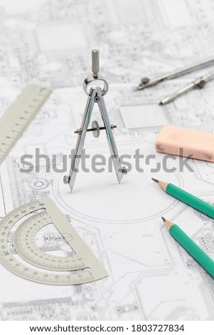 Student stationery such as pencils, erasers, rulers and compasses