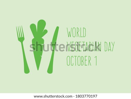 World Vegetarian Day illustration. Carrot with fork and knife icon. Green cutlery with carrot icon. Healthy food illustration. Vegetarian Day Poster, October 1. Important day