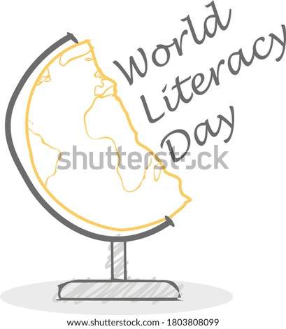 world literacy day text on cartoon earth poster with copy space for your text. vector illustration.