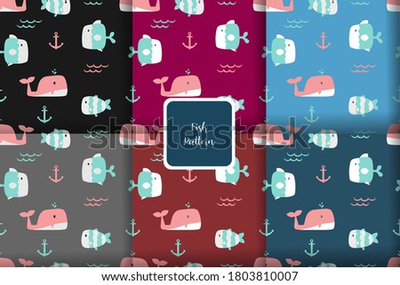 Vector image. Funny fish motif for kids. Modular image to decorate.