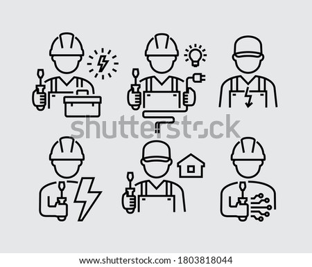 Electrician Technician Engineer Avatar Vector Line Icons Royalty-Free Stock Photo #1803818044