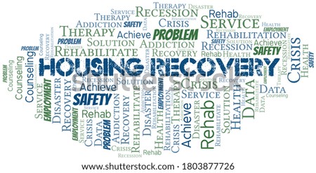 Housing Recovery vector word cloud, made with text only.