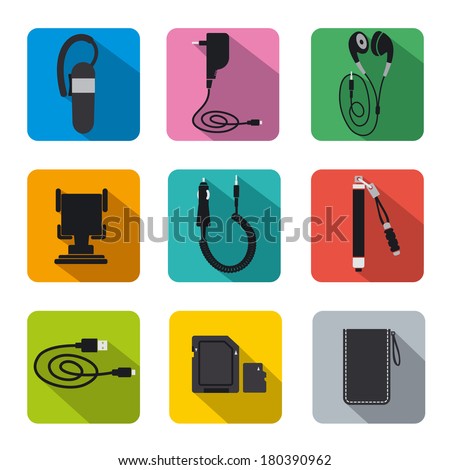 phone accessories flat icon set Royalty-Free Stock Photo #180390962
