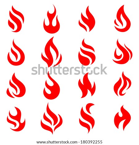 Fire flames, set icons. Raster