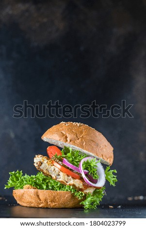 burger meat pork, beef or chicken
grilled cutlet sandwich and vegetables serving size organic healthy ething top view copy space for text