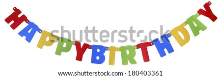 Banner spelling Happy Birthday on white background